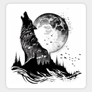 Wolf and Moon 2 Sticker